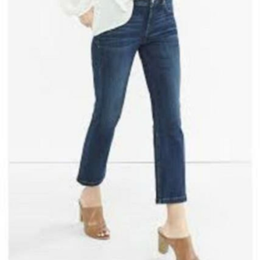 EXPRESS JEANS BELL CROP HIGH RISE JEANS DARK BLUE